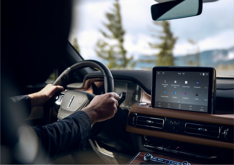 The Lincoln+Alexa app screen is displayed in the center screen of a 2023 Lincoln Aviator® Grand Touring SUV | Randy Marion Lincoln in Statesville NC