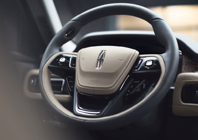 The intuitively placed controls of the steering wheel on a 2024 Lincoln Aviator® SUV | Randy Marion Lincoln in Statesville NC