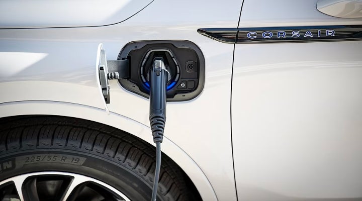 An electric charger is shown plugged into the charging port of a Lincoln Corsair® Grand Touring
model. | Randy Marion Lincoln in Statesville NC