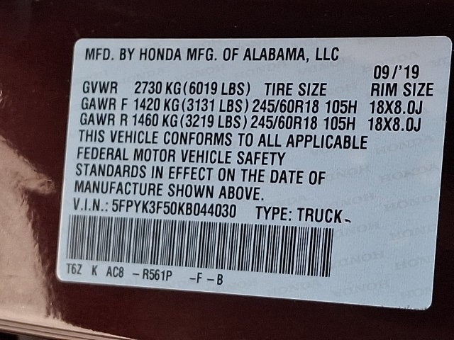 2019 Honda Ridgeline RTL