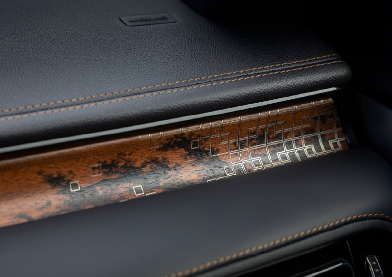 A close-up shot of the 2026 Lincoln Aviator® dashboard with unique black and brown accents and brown stitching. | Randy Marion Lincoln in Statesville NC
